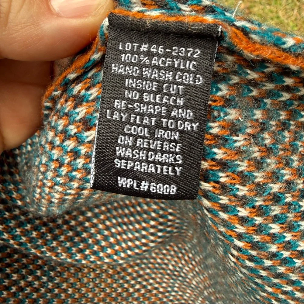 Open-Front Southwestern Pattern Long Cardigan Sweater - Teal, Rust, Cream - Picture 8 of 10